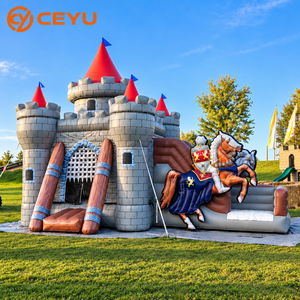 Château gonflable médiéval Ceyu avec cheval et toboggan pour enfants, idéal pour les fêtes, la location, les événements extérieurs et les jeux de terrain de <span class=keywords><strong>jeu</strong></span>. - Product Image 1