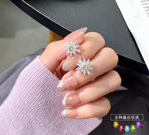 9 Fine White Gold Rhodium Plated Snowflake Stud <b>Earrings</b> 925 Sterling Silver <b>3mm</b> Cut Natural Stone Jewelry for Women Party Gift - Product Image 2