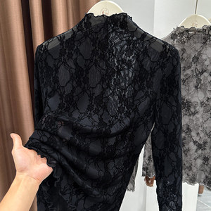 Maglietta intima da <span class=keywords><strong>donna</strong></span> in pizzo con maniche lunghe, collo alto, traforata, adatta per lavoro, appuntamenti, spostamenti quotidiani - Product Image 3