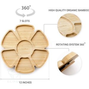 Plato de servicio de madera de bambú natural, bandeja de comida personalizable, bandeja de servicio giratoria para comedor - Product Image 1