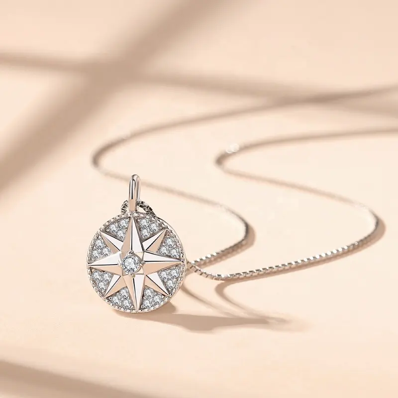 YINSAKI 18K White Gold Plating S925 Zircon Diamond Pendant Plated Chain High Quality Octagonal Star Necklace