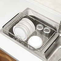 Panier égouttoir extensible en acier inoxydable Coovens pour évier, séchoir à vaisselle pour bols, assiettes et couverts