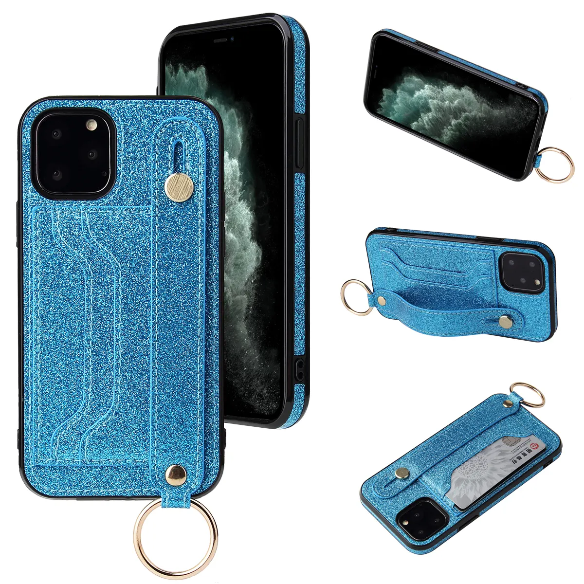 IVANHOE Bling Glitter Case per iPhone 6 6s Plus 7 8 custodia in pelle per telefono Flip Wallet Cover in pelle per iPhone 12 11 Pro Max XR XS
