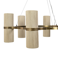 Lustre moderne américain simple en corde et laiton avec abat-jour en tissu, pour salon, maison, E27, LED, suspension au plafond