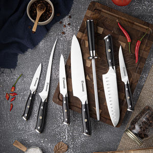 Juego de Cuchillos de Chef Grandsharp Acero de Alto Carbono Cuchillos de Cocina para Deshuesar, Hachuela de Carne, Santoku y Mondador con Mango de Madera Pakka - Product Image 3