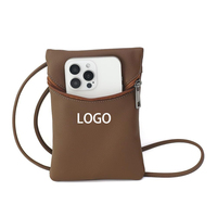 Petite pochette pour téléphone portable en cuir PU marron avec fermeture éclair, pour femme, légère, portefeuille pour téléphone portable, porte-monnaie, mini, usage quotidien