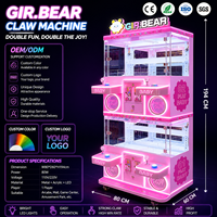 Máquina de grúa de garras comercial de lujo Gir Bear, de 2 niveles, vertical, apilable, de metal rosa, que ahorra espacio, operada con monedas