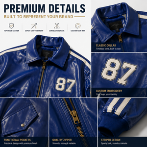 <span class=keywords><strong>Chaqueta</strong></span> <span class=keywords><strong>de</strong></span> Cuero <span class=keywords><strong>Azul</strong></span> Rey con Logotipo Personalizado para Hombre, <span class=keywords><strong>Chaqueta</strong></span> Letterman con <span class=keywords><strong>Rayas</strong></span> Blancas, <span class=keywords><strong>Chaqueta</strong></span> Bomber Bordada, Fabricante OEM ODM - Product Image 4