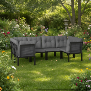 Ensemble de salon de jardin noir et gris foncé 6 places, structure en aluminium, résistant aux intempéries, mobilier d'extérieur design contemporain - Product Image 2