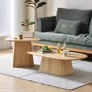 Yeni tasarım kombine oturma odası mobilya hareketli kanepe uç yan masa Oval şekilli meşe ahşap küçük kahve sehpa