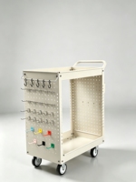 Chariot de rangement mobile en métal avec panneau perforé, poignée et roues, chariot utilitaire pour atelier et garage