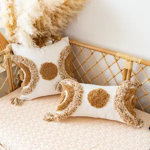 Travesseiro bordado marroquino, capa de almofada tufada artesanal, fronha boho para sofá, capa de travesseiro para sala de estar