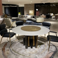 Luxuriöser Moderner Lazy Susan Esstisch mit Runder Steinplatte und Drehbarem Edelstahl-Gestell für das Esszimmer