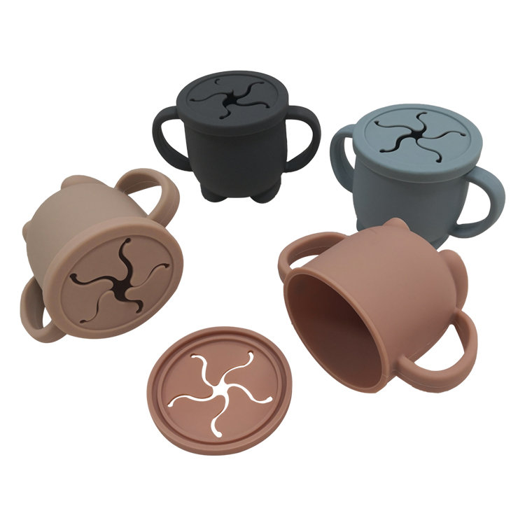 Непроливающийся складной силиконовый детский контейнер для хранения закусок, складная силиконовая чашка для детских закусок с крышкой для малышей