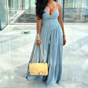 Combinaison ample unie à col en V profond pour femme africaine sexy – Tendance - Product Image 5