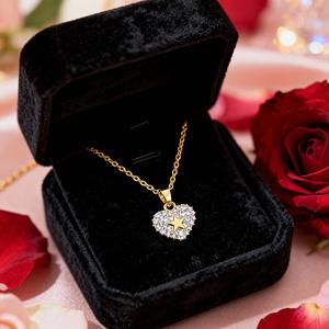 Collar de Aleación de Zinc Chapado en Oro de 18K con Forma de Corazón y Circonita Cúbica, Cadena de Clavícula Moderna de 20 Pulgadas para Mujer, Regalo - Product Image 3