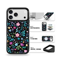 Coque de téléphone AG Feeling Black Edge avec motif floral doré sur fond noir pour iPhone 17, 17 Pro Max, 16 Pro, 15 – Coque magnétique