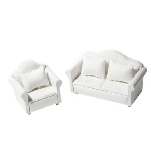 Beyaz kumaş desen bebek ev oturma bebek evi minyatür mobilya sandalye ve kanepe