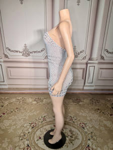 ZD 新款修身网纱连衣裙自然奢华晚礼服舞会生日派对透明水钻肩部甜心领口迷你裙 - Product Image 3