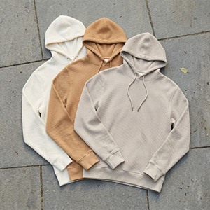 Felpa con Cappuccio Doppio da Uomo, Premium, Lusso, Basic, Vestibilità Ampia, Beige Avena, in Morbido Cotone Waffle - Product Image 2