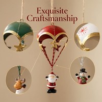 Großhandel Handgefertigte Metall-Fallschirm-Weihnachtsornamente Rentier Weihnachtsmann Schneemann Harzfigur Eisen-Baumanhänger Bruchsicher