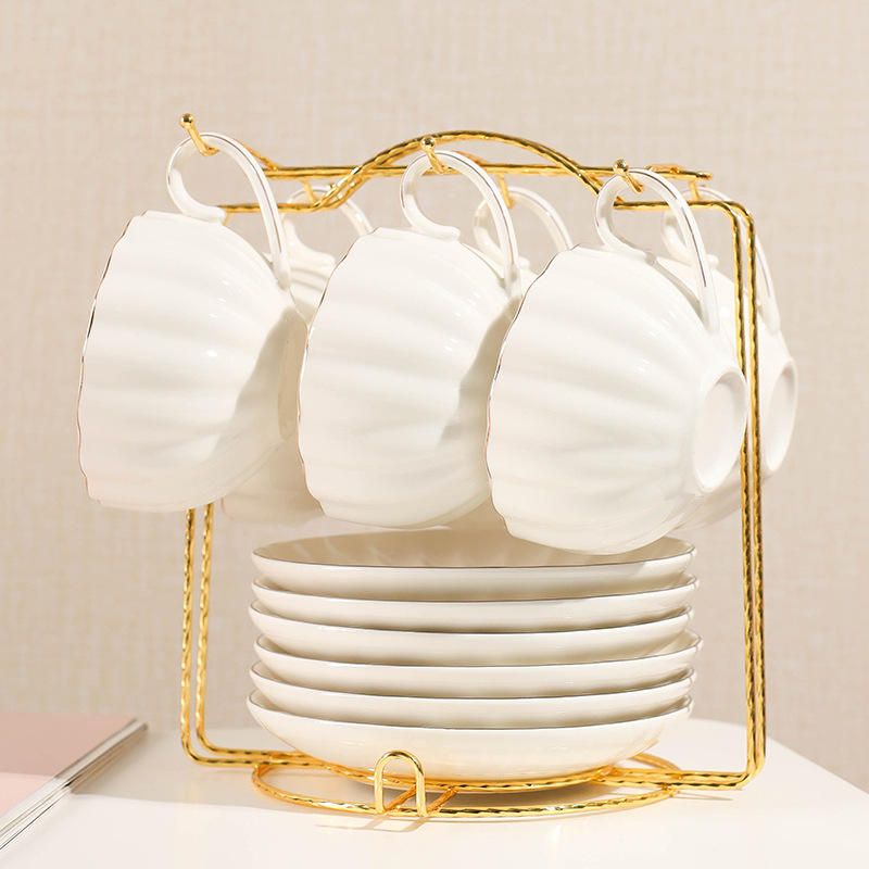 Pumpkin White 6-Piece Cup and Saucer Set