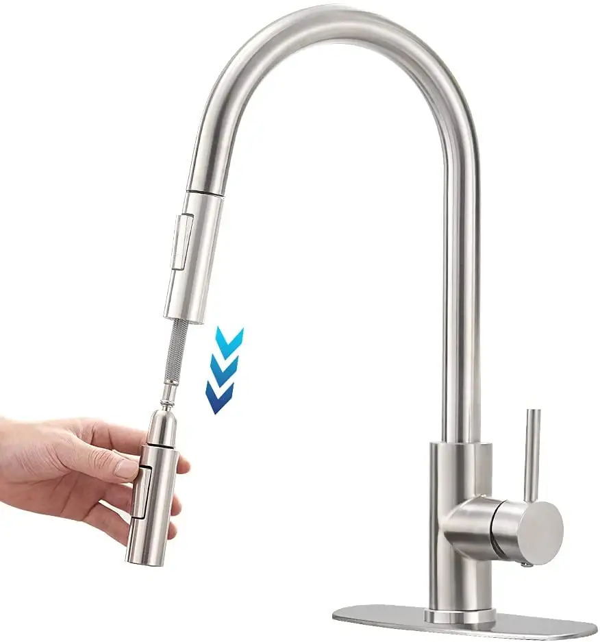Pull Out Faucet for Kitchen Sink Single Handle with Pull Down Sprayer Stainless Steel Brushed Nickel Kitchen Faucets