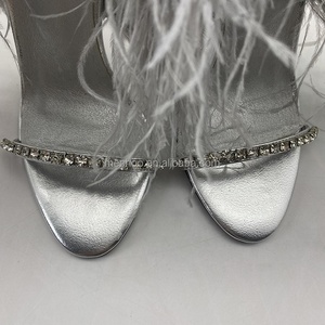 Personalizzare i sandali con tacco alto con piume di struzzo con cinturini con diamanti per donne Mature e sexy sandali con tacco alto - Product Image 5