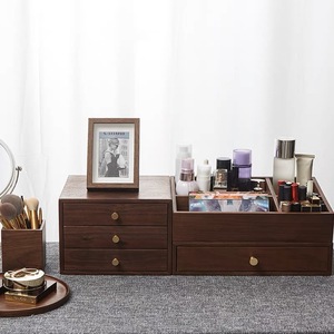 Caja de Joyería de Madera Maciza de Nogal Negro, Estilo Cajón, Organizador de Almacenamiento de Escritorio, Forma Rectangular A-88 - Product Image 3