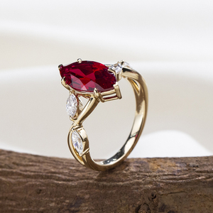 Bague en or 14 carats MSR-2189 avec rubis taille marquise et diamants latéraux pour femme - Product Image 5