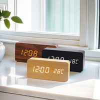 Relojes de escritorio de madera de temperatura de promoción, reloj despertador Digital de madera pequeño, reloj Digital Led sin Material de fecha de haya