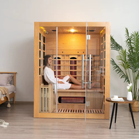Ruang Sauna Wellness Kayu Solid Finlandia untuk 3 Orang dengan Pemanas Inframerah dan Terapi Cahaya Merah