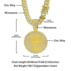 Collar con Colgante de Disco/Medallón Motivacional 3D 'STAY HUSTLE HARD' de Hip Hop, Cadena Cubana Totalmente Adornada con Circonitas, Chapado en Oro de 18K - Product Image 6
