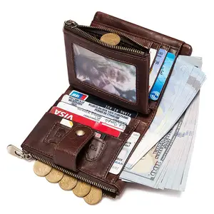 Anahtar zincirleri RFID engelleme çok kimlik kartı tutucu cüzdan özel erkekler için iki kat cüzdanlar fermuar küçük erkek deri cüzdan ile