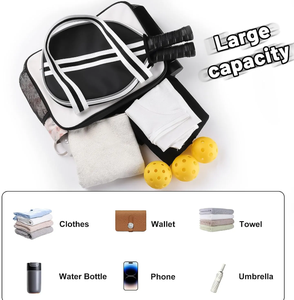 Bolso de Pádel de cuero PU de primera calidad, gran capacidad, cómodo, para deportes, raqueta, gimnasio, Bolso pequeño, bolso de mano Pickleball con logotipo personalizado - Product Image 6