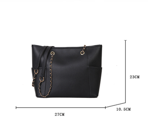 New women's large capacity single <b>shoulder</b> <b>strap</b> chain handbag, new solid color zipper closure tote bag - Product Image 5