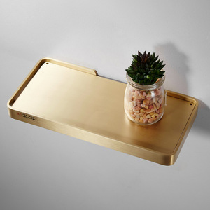 Étagère murale standard en laiton brossé massif, 1 niveau, dorée, pour rangement de miroir de salle de bain - Product Image 3
