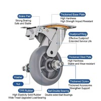 Roue pivotante en TPR, capacité de charge de 250 kg, robuste, avec frein, roulements étanches sans entretien, pour chariot, chariot à main, chariot à roulettes