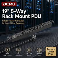 PDU DEMU 19 pouces 1U pour montage en rack, 5 prises US, affichage numérique, charge rapide USB-C 30W, protection contre les surtensions 125V 15A 2100J
