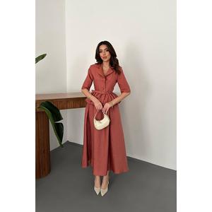 Conjunto de Chaqueta con Volantes y Cinturón Ajustado Mocca para Mujer y Falda Fruncida - Ropa de Moda al por Mayor - Product Image 4