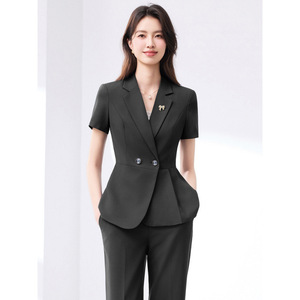 Women's Short Sleeve Slim Fit Suit Set Wool Blend Anti Wrinkle Office Lady Business Work Wear - Product Image 1