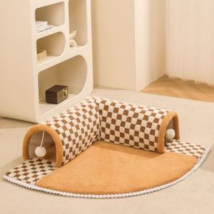 Túnel para gatos de 20cm de diámetro con alfombrilla de felpa a cuadros, adecuado para todas las estaciones, casa de madriguera para gatos - Product Image 4