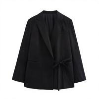 Veste de costume décontractée ample en polyester respirant et écologique à col en V avec ceinture, nouvelle collection hiver 2024 pour femmes TAOP&ZA