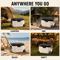 Glacière de voyage à roulettes 40L 45L 48L 75L en plastique isolé avec poignée de traction pour camping, pêche, voyage en voiture, barbecue