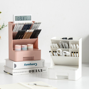 Desktop Storage <b>Box</b> With Slanted <b>Pen</b> Holder Multi Functional Makeup Organizer 4 Layers Standing Type Office Desk Organizer - Product Image 3