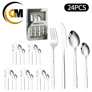 Cuchara GEMEI, cuchillo y tenedor, estilo bambú, cubiertos de Metal, superventas, juego de cubiertos de acero inoxidable dorado de <span class=keywords><strong>24</strong></span> <span class=keywords><strong>piezas</strong></span> - Product Image 5