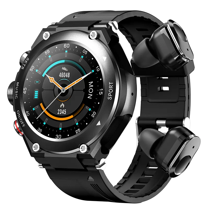 2022 TW92 Sport Reloj Touch Screen IP68 smart watch with earbuds temperature activity tracking music Reloj Hombre smart watch