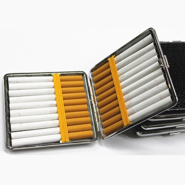 Factory Wholesale Leather Cigarette Case Personalized  Gift Box Brown Case Holder Metal Leather Holds Cigarette