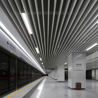 Plafond acoustique perforé en aluminium en forme de U, tube carré métallique décoratif pour projets d'aéroports et de gares