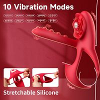 Anneau pénien pour adultes, double anneau de pénis avec stimulateur clitoridien en forme de rose et vibrateur point G, 10 modes, jouets sexuels pour hommes, femmes et couples